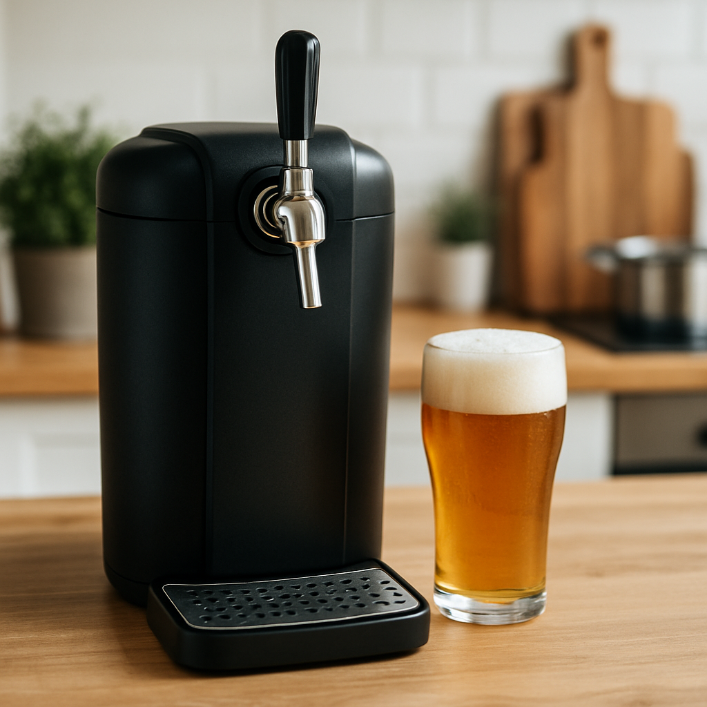 Tireuse à bière thermoélectrique compacte de moins de 60 watts posée sur un plan de travail
