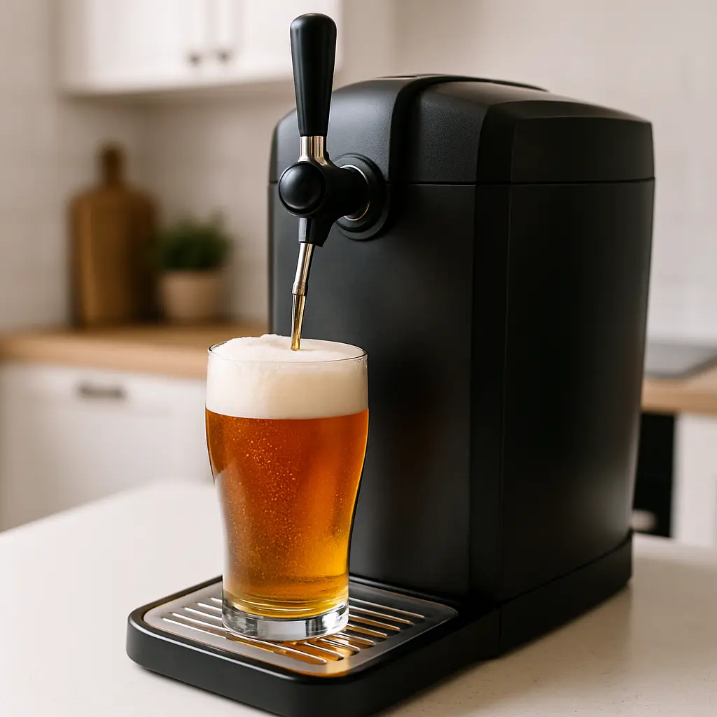 Tireuse à bière Klarstein Skål corps inox noir avec levier doré et fût 5 L